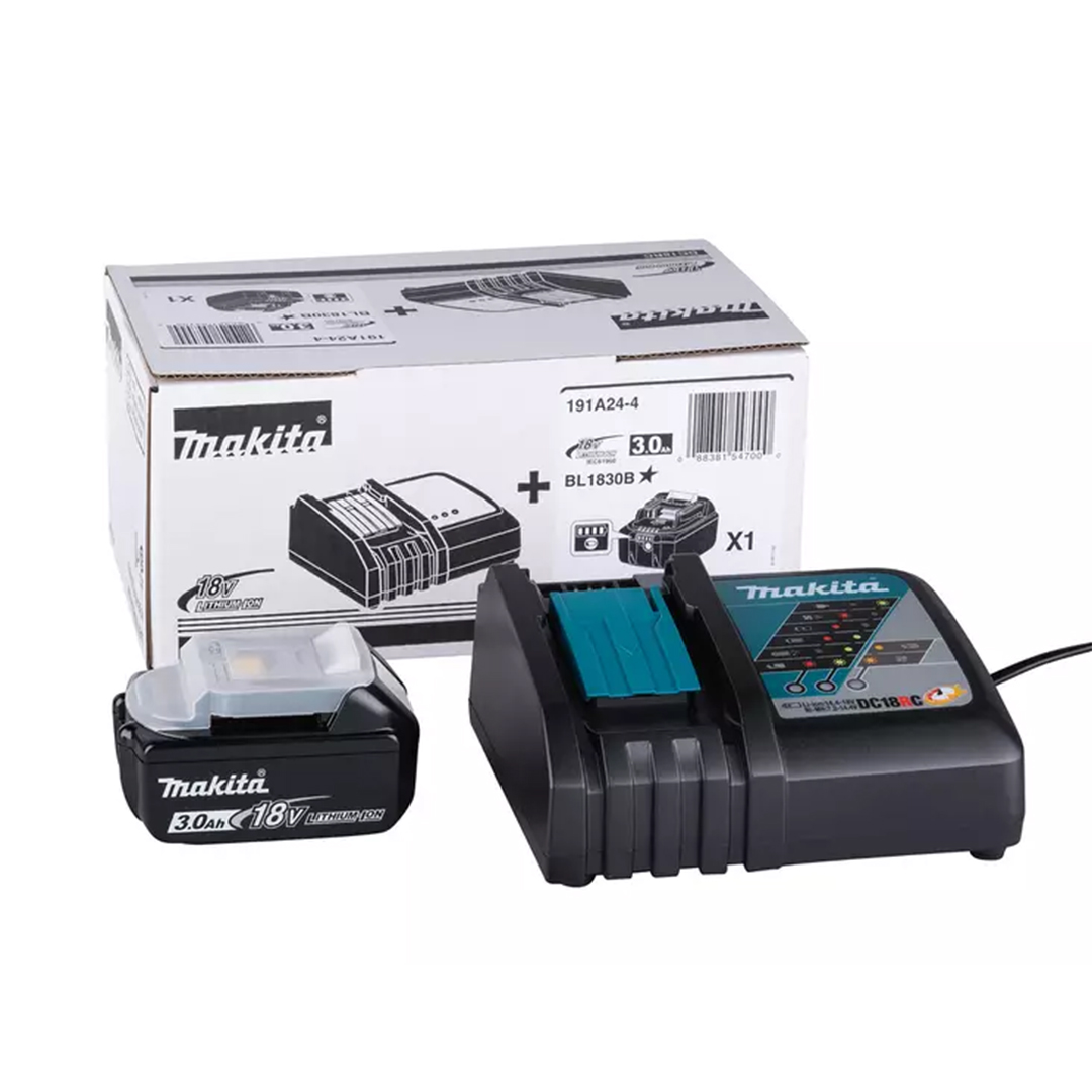 MAKITA POWER PACK LXT 18V 191A24-4 kit 1×3,0 Ah + DC18RC Starter pack Makita LXT 18 V con una batteria Li-ion 3,0 Ah (54 Wh) e caricabatterie rapido DC18RC. Ideale per avviare la piattaforma Makita 18 V LXT...