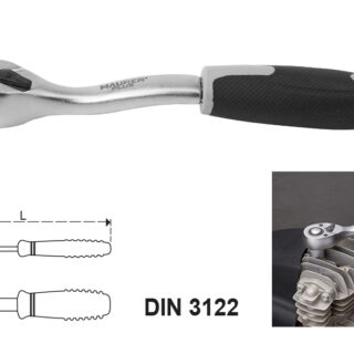Manico/impugnatura per bussole con quadro maschio 1/4" in acciaio cromo vanadio e impugnatura ergonomica gommata. Lunghezza totale 155 mm, adatto per...