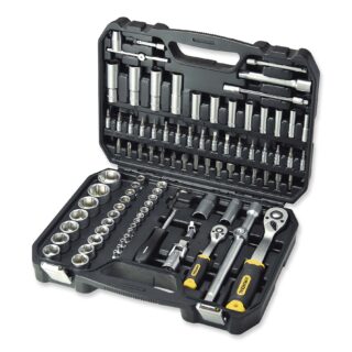 Kit completo da 94 pezzi con attacchi 1/4" e 1/2" in valigetta plastica: cricchetti, bussole (4-32 mm), prolunghe, inserti e adattatori per officina...