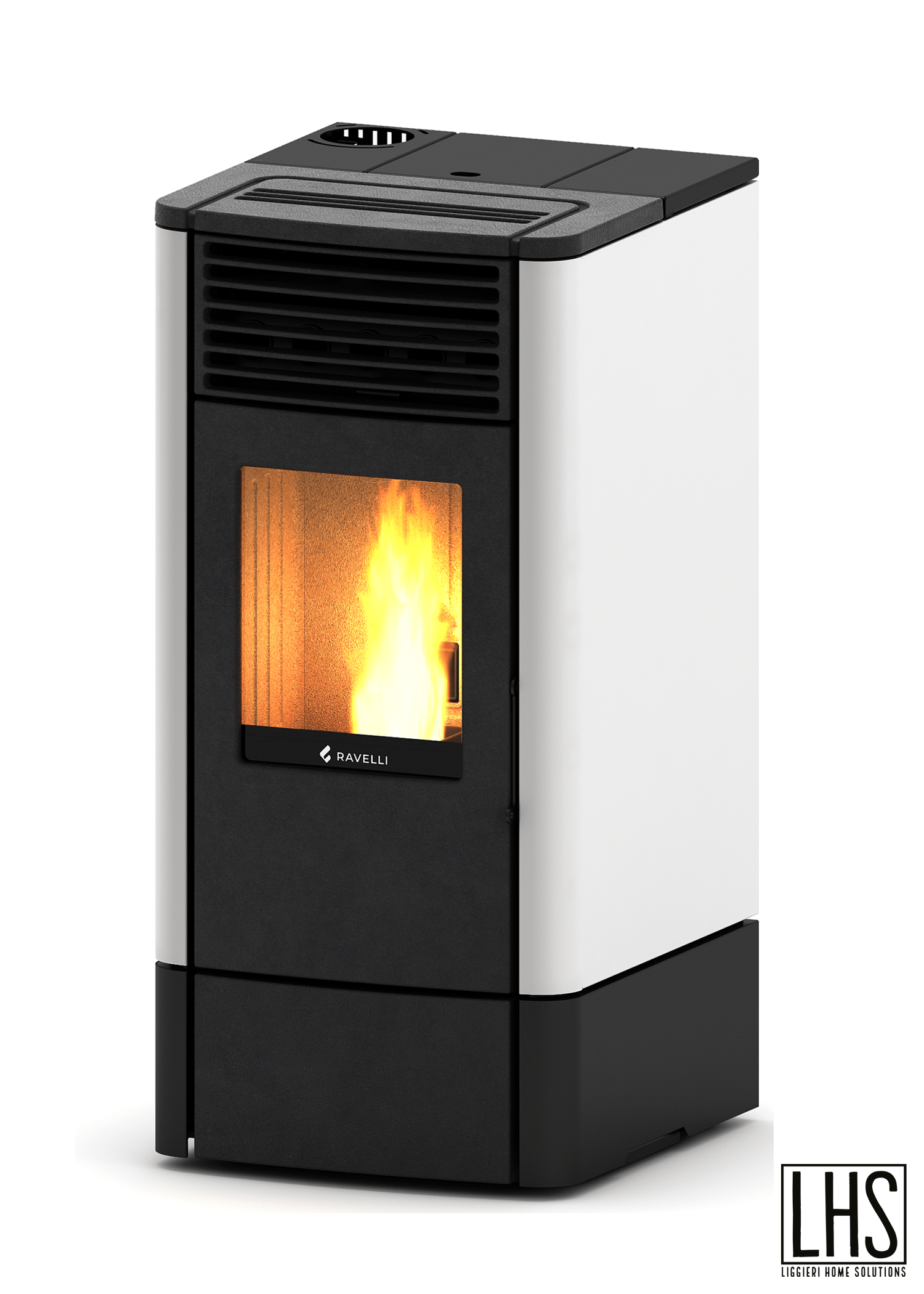 AICO SPA STUFA PELLET S 90 COL.BIANCO Stufa a pellet ventilata Ravelli S 90 con rivestimento in acciaio colore Bianco: controllo elettronico, Wi-Fi di serie e rendimento fino al 92,2% in...