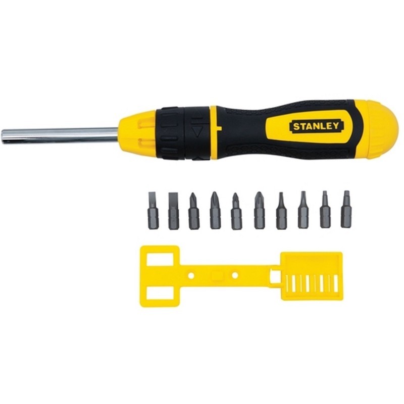 STANLEY BLACK & DECKER CACCIAVITE A CRICCHETTO CON 10 INSERTI Cacciavite a cricchetto multibit STANLEY 0-68-010 con 10 inserti, porta-inserti magnetico e impugnatura bi-materiale per comfort e trasmissione di...